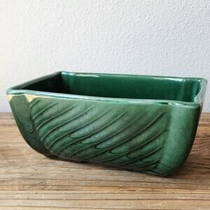 Hull Planter Vintage Art Pottery F12 Green Dish MCM Rectangle Ribbed Footed USA